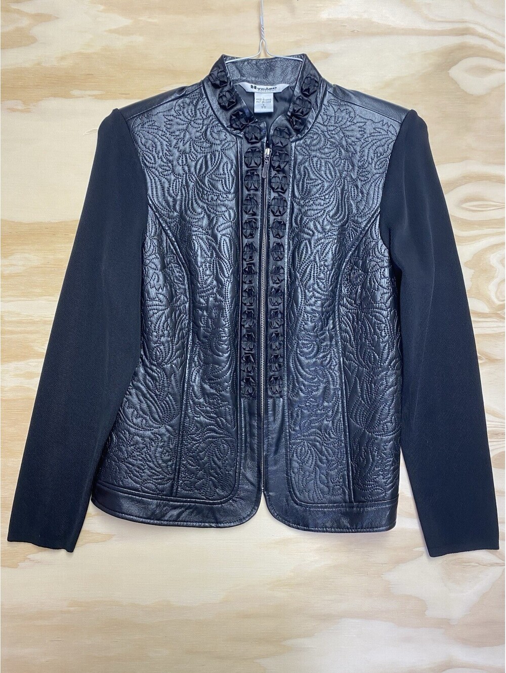 Nygard Collection Womens Embroidered Leather & Fabric Jacket Small Flowers Black